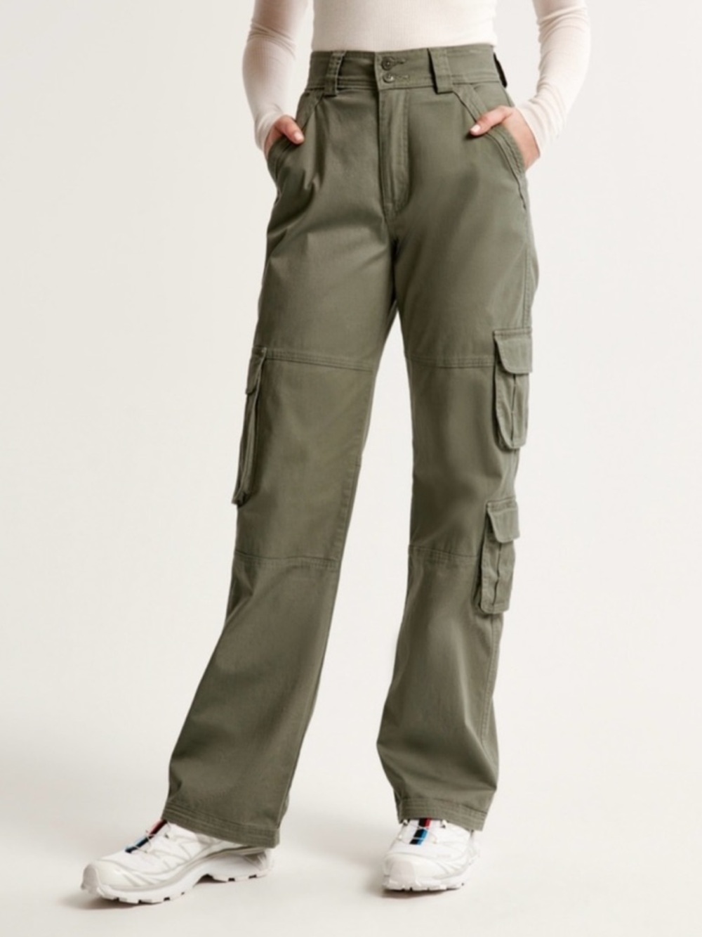 Abercrombie & Fitch Relaxed Cargo Pant - green; size 27/4R Curve Love